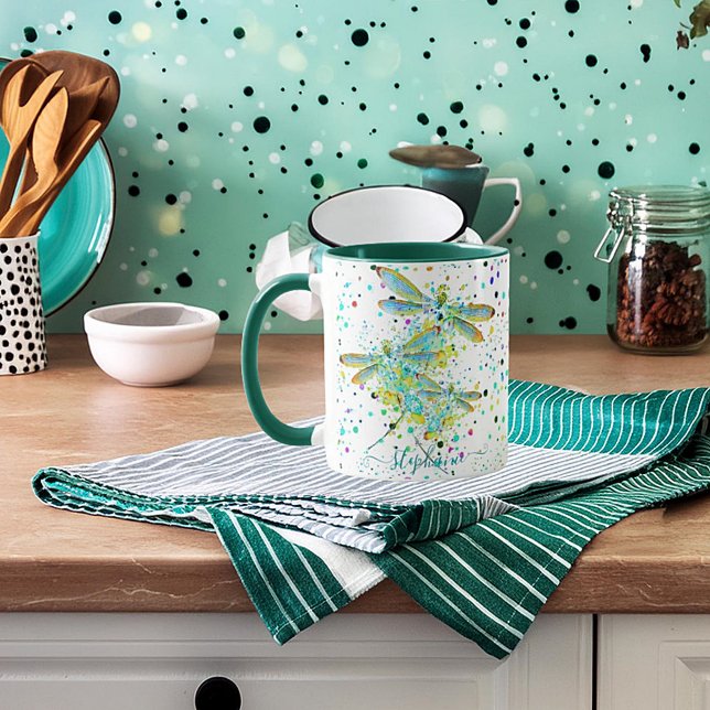 Teal Dragonfly splatter personalized  Coffee Mug (Creator Uploaded)