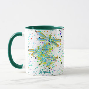Teal Dragonfly splatter personalized  Coffee Mug