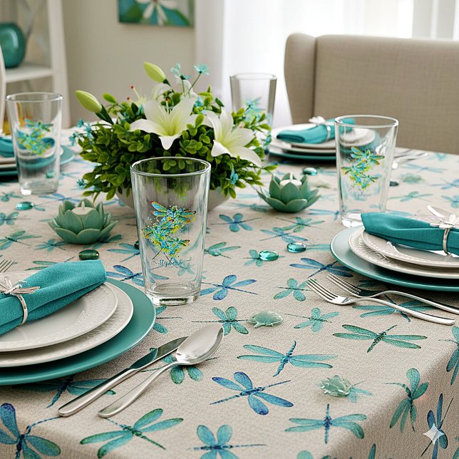 Teal Dragonfly splatter personalized  Glass (Creator Uploaded)