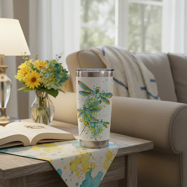 Teal Dragonfly splatter personalized  Insulated Tumbler (Creator Uploaded)