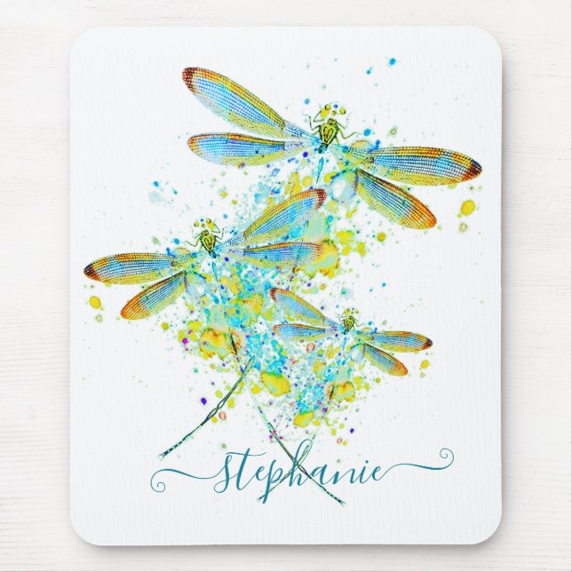 Teal Dragonfly splatter personalized  Mouse Pad (Front)