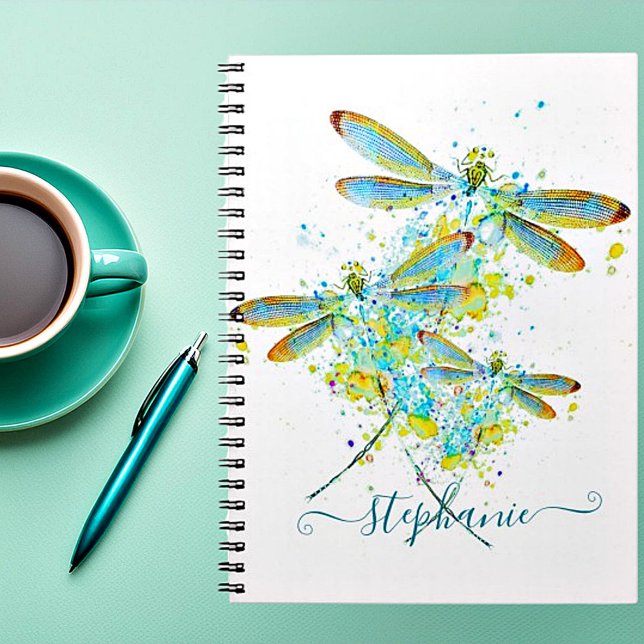 Teal Dragonfly splatter personalized  Notebook (Creator Uploaded)