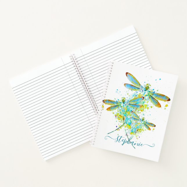 Teal Dragonfly splatter personalized  Notebook (Inside)