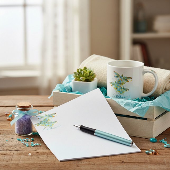 Teal Dragonfly splatter personalized  Notepad (Creator Uploaded)