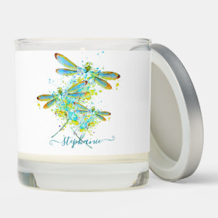 Teal Dragonfly splatter personalized  Scented Candle
