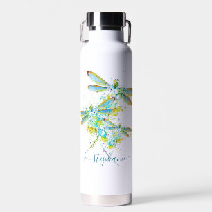 Teal Dragonfly splatter personalized  Water Bottle