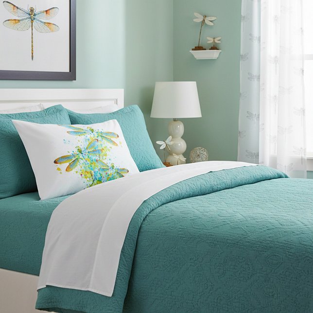 Teal Dragonfly splatter  Pillow Case (Creator Uploaded)