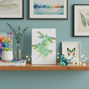 Teal Dragonfly splatter Plaque