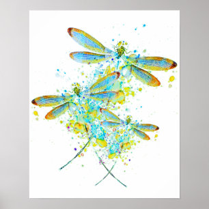 Teal Dragonfly splatter Poster