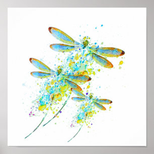 Teal Dragonfly splatter Poster