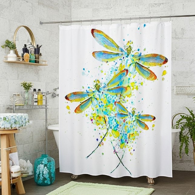 Teal Dragonfly splatter  Shower Curtain (Creator Uploaded)