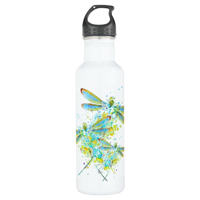 Teal Dragonfly splatter  Stainless Steel Water Bottle (Front)