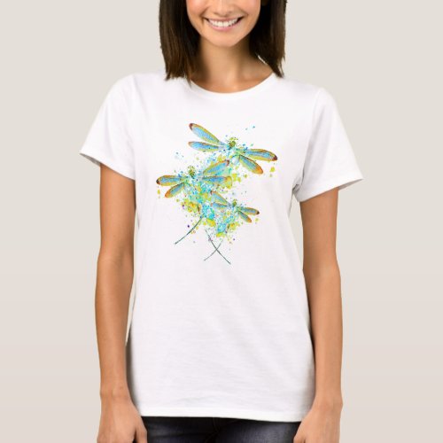 Teal Dragonfly splatter T_Shirt