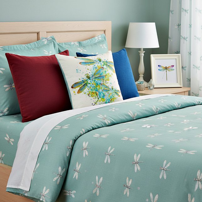 Teal Dragonfly splatter  Throw Pillow (Creator Uploaded)
