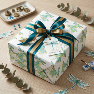 Teal Dragonfly splatter  Wrapping Paper