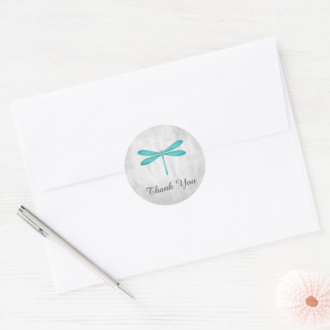 Teal Dragonfly Thank You Stickers (Envelope)