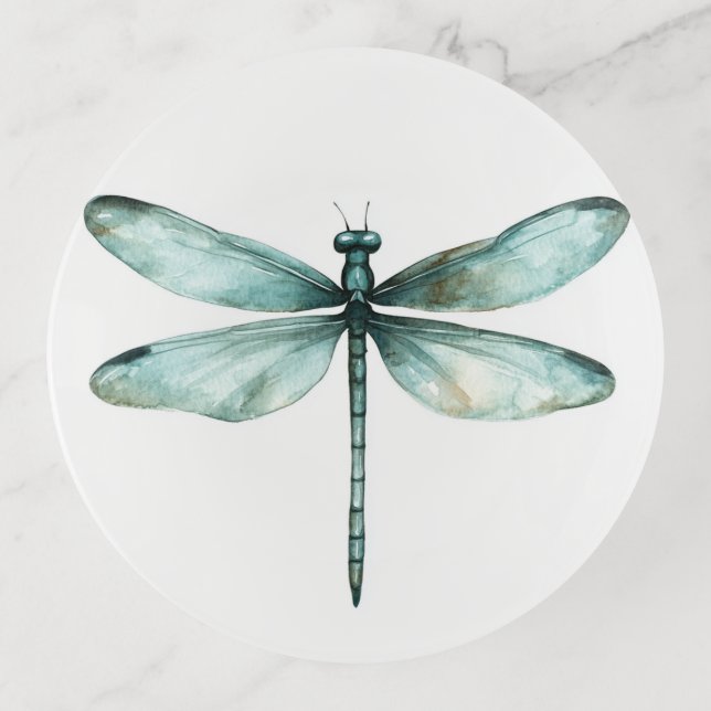 Teal Dragonfly Trinket Tray  (Front)