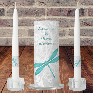 Teal Dragonfly Unity Candle Set