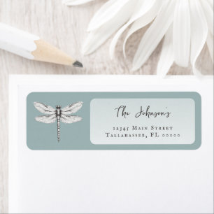 Teal Dragonfly Wedding Address Label