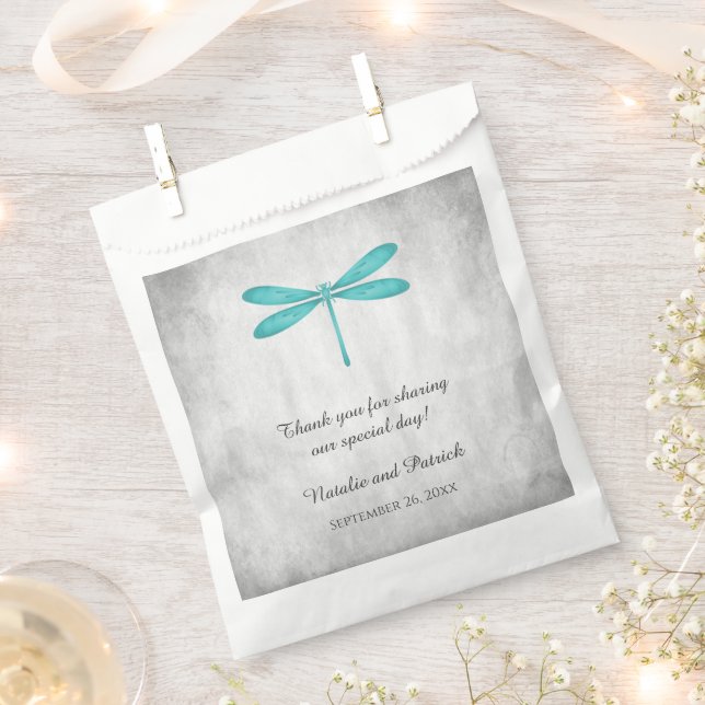 Teal Dragonfly Wedding Favor Bags (Clipped)