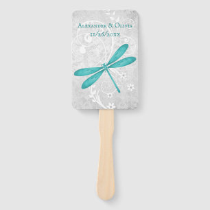 Teal Dragonfly Wedding Favor Hand Fan