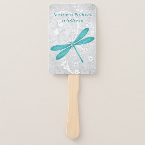 Teal Dragonfly Wedding Favor Hand Fan