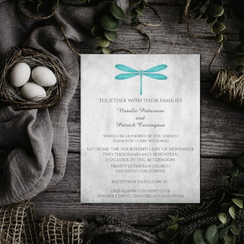 Teal Dragonfly Wedding Invitation