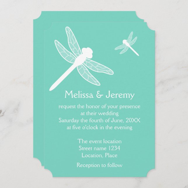 Teal Dragonfly Wedding Invitation (Front/Back)