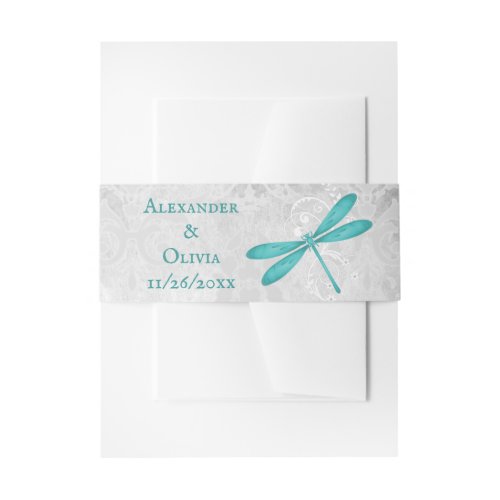 Teal Dragonfly Wedding Invite Belly Band