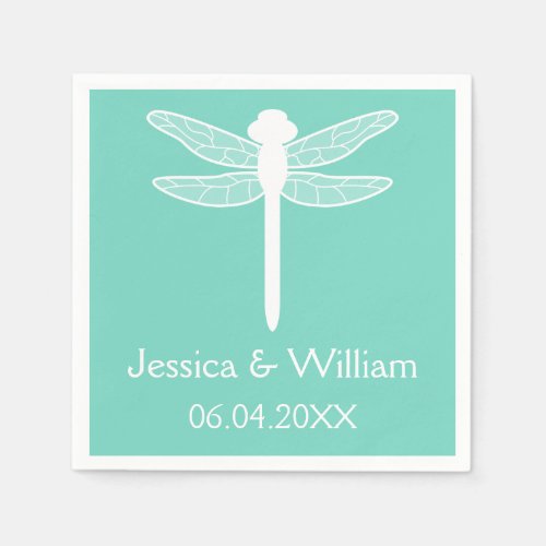 Teal Dragonfly Wedding Napkins