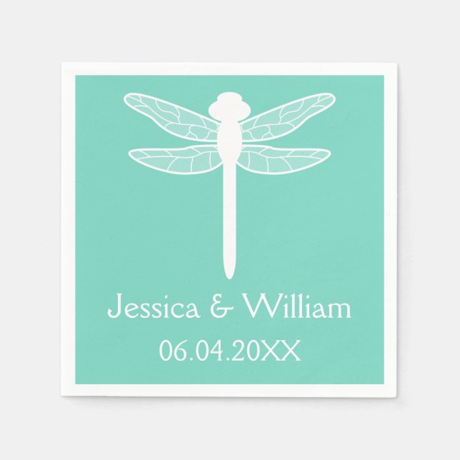 Teal Dragonfly Wedding Napkins (Front)