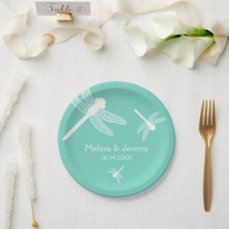 Teal Dragonfly Wedding Paper Plates