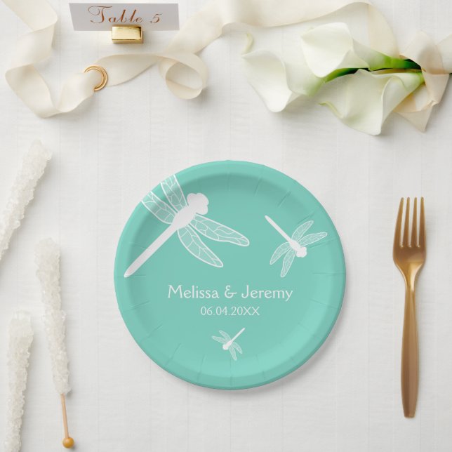 Teal Dragonfly Wedding Paper Plates (Wedding)