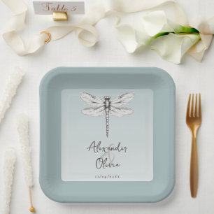 Teal Dragonfly Wedding Paper Plates