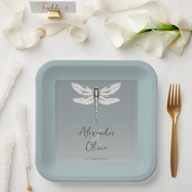 Teal Dragonfly Wedding Paper Plates (Wedding)