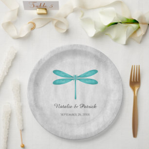 Teal Dragonfly Wedding Paper Plates