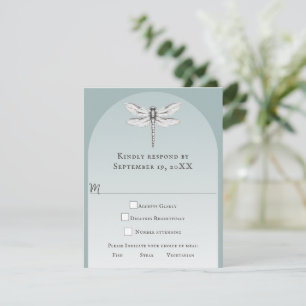 Teal Dragonfly Wedding RSVP Card
