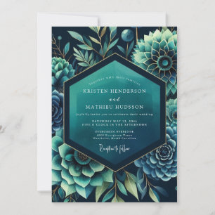 Teal Dramatic Botanical Wedding Invitation