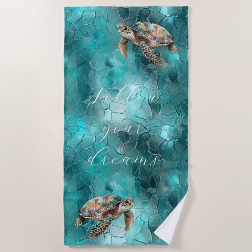 Teal Dream Sea Turtles Beach Towel