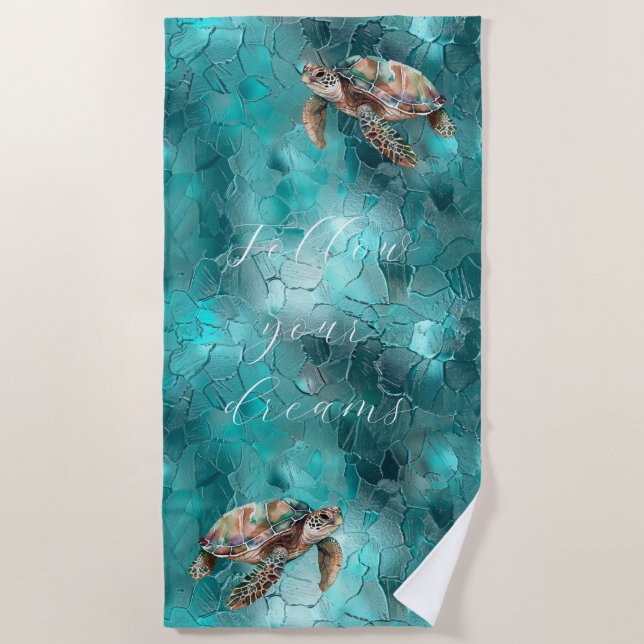 Teal Dream Sea Turtles Beach Towel (Front)