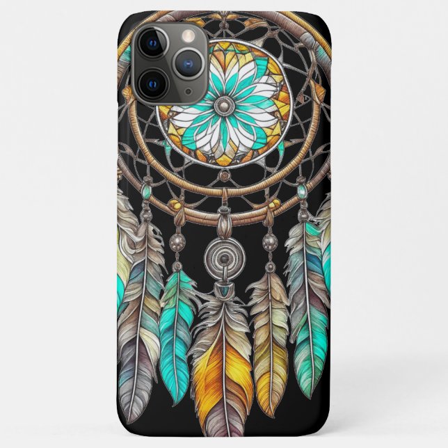 Teal Dreamcatcher Mystical Boho Feathers and Beads Case-Mate iPhone Case (Back)