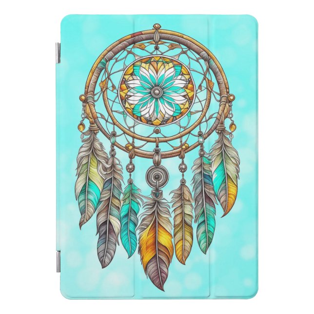 Teal Dreamcatcher Mystical Boho Feathers and Beads iPad Pro Cover (Front)
