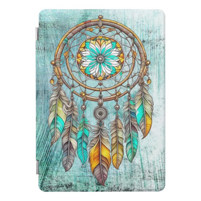 Teal Dreamcatcher Mystical Boho Feathers and Beads iPad Pro Cover (Front)