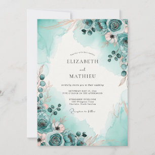 Teal Dreamy Coastal Wedding Invitation
