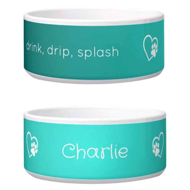 Teal 'drink drip splash' Dog Name Bowl (Creator Uploaded)