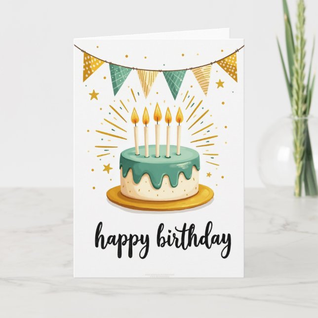 Teal Drip Cake Birthday Card (Front)
