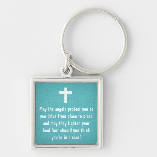 Teal Drivers Prayer Blessing Keychain