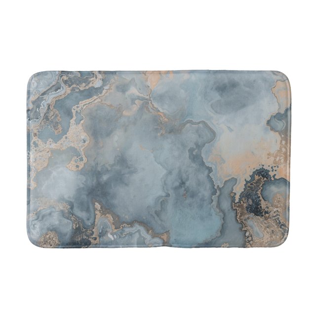 Teal Dusty Blue Gray Beige Contemporary Bath Mat (Front)