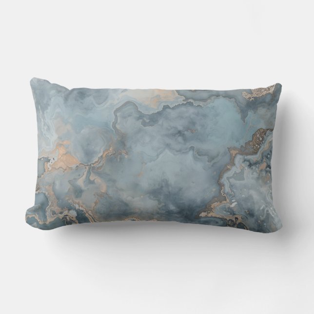 Teal Dusty Blue Gray Beige Contemporary Lumbar Pillow (Front)