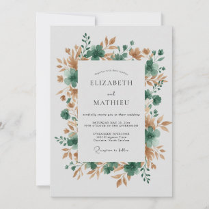 Teal Earthy Botanical Romance Wedding Invitation